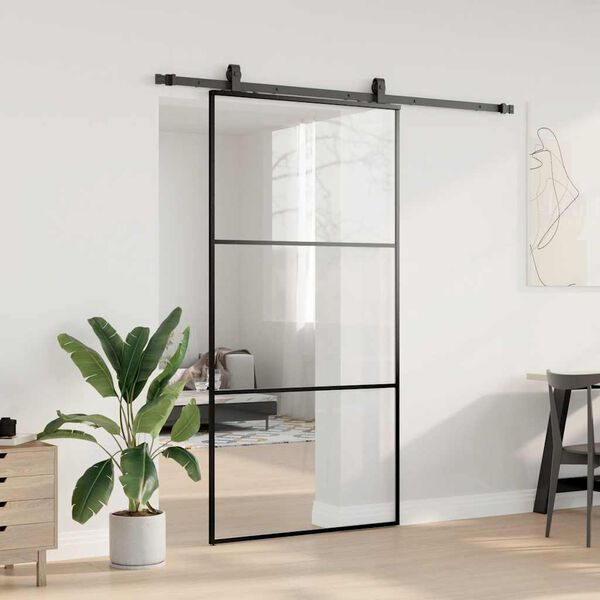 vidaXL Skyved&oslash;r med monteringssett svart 102x205 cm ESG-glass