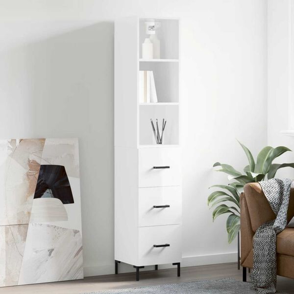 vidaXL Highboard h&oslash;yglans hvit 34,5x34x180 cm konstruert tre