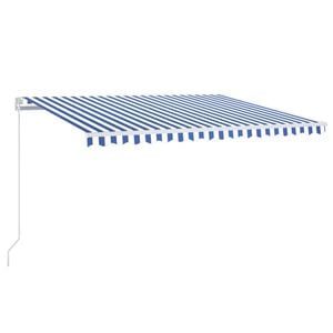 vidaXL Manuell uttrekkbar markise med LED 400x350 cm bl&aring; og hvit
