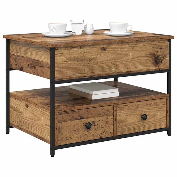 vidaXL Kaffebord med skuff Gamle tre 70 x 50 x 54.5 cm Konstruert tre