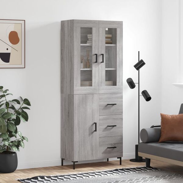 vidaXL Highboard gr&aring; sonoma 69,5x34x180 cm konstruert tre
