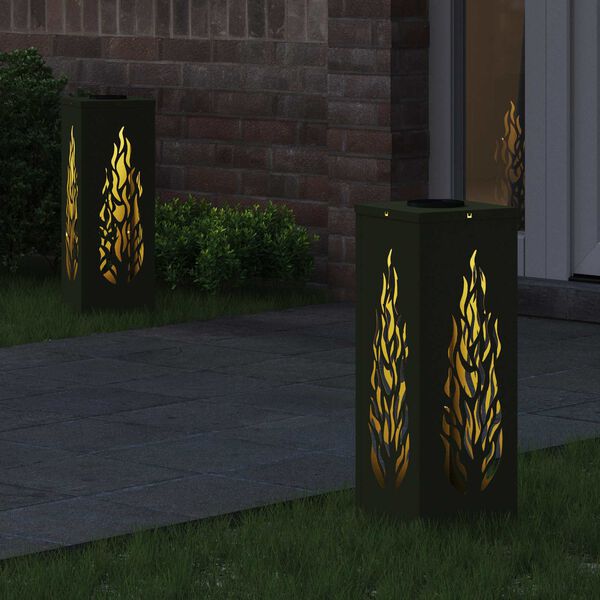 vidaXL Solenergi LED stibelys 2 pcs Olivengr&oslash;nn Kaldvalset st&aring;l