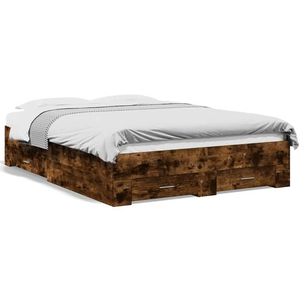 vidaXL Sengeramme med skuffer r&oslash;kt eik 135x190 cm konstruert tre