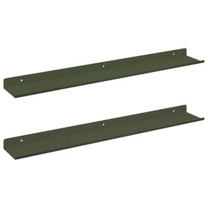 vidaXL Flytende hylle 2 stk. Olivengr&oslash;nn 60 x 8,5 x 2,5 cm St&aring;l