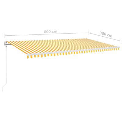 vidaXL Automatisk markise med vindsensor og LED 600x350 cm gul/hvit