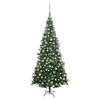 vidaXL Forhåndsbelyst kunstig juletre med kulesett L 240 cm grønn