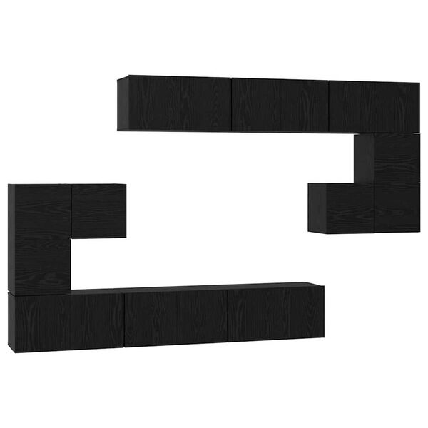 vidaXL TV-benksett Veggmontert 10 pcs Svart Eik Konstruert tre