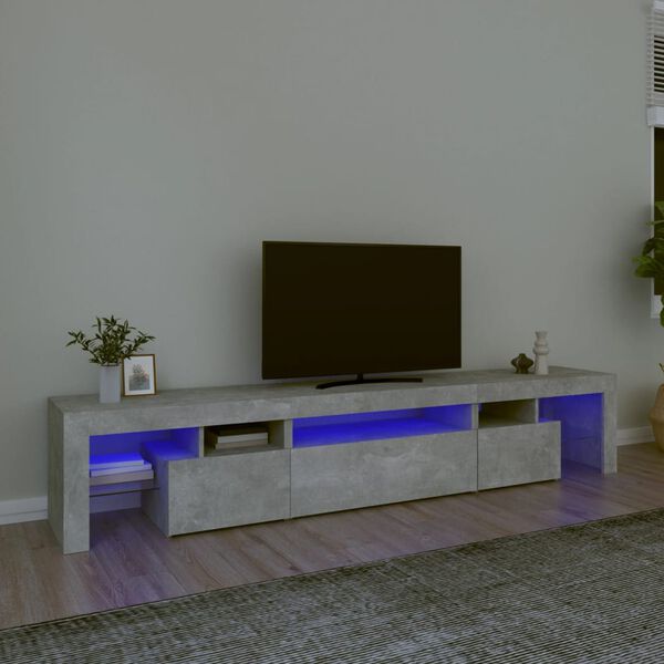 vidaXL TV-benk med LED-lys betonggrå 215x36,5x40 cm