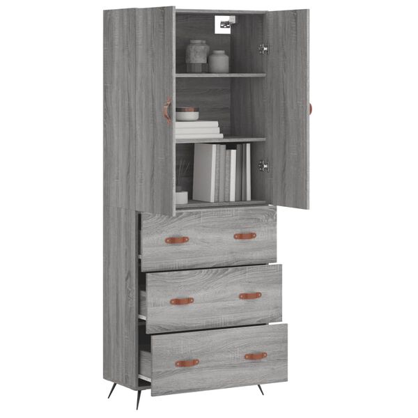 vidaXL Highboard gr&aring; sonoma 69,5x34x180 cm konstruert tre