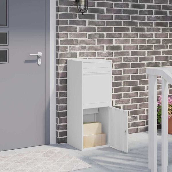 vidaXL Pakkeinnkast med lagring med d&oslash;r Hvit 41 x 38 x 103 cm St&aring;l