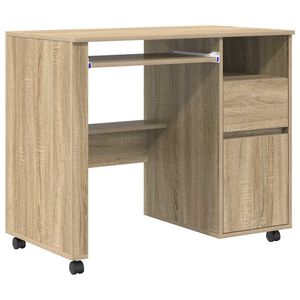 vidaXL Skrivebord med hjul Sonoma eik 91 x 50 x 77 cm Konstruert tre