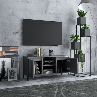 vidaXL TV-benk med metallben høyglans grå 103,5x35x50 cm