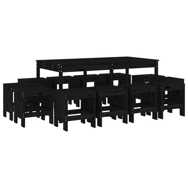 vidaXL Utend&oslash;rs spisestue 13 deler svart heltre furu