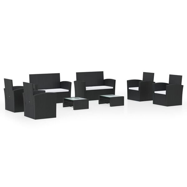 vidaXL Hagesofagruppe med puter 8 deler polyrotting svart