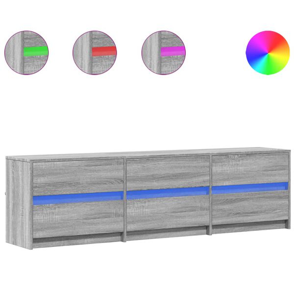 vidaXL TV-benk med LED grå sonoma 180x34x50 cm konstruert tre
