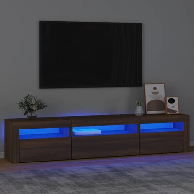 vidaXL TV-benk med LED-lys brun eik 195 x 35 x 40 cm