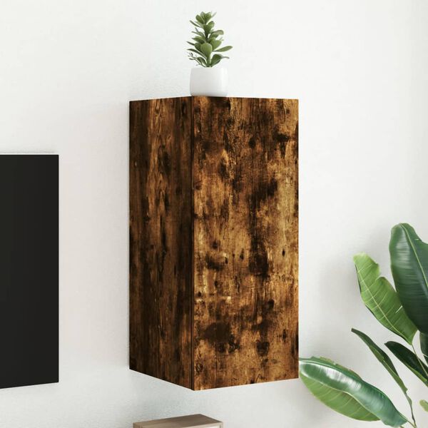 vidaXL Vegghengt TV-benk med LED r&oslash;kt eik 30,5x35x70 cm