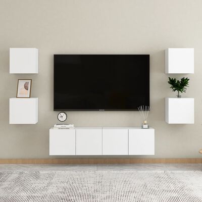 vidaXL Vegghengte TV-benker 4 stk hvit 30,5x30x30 cm