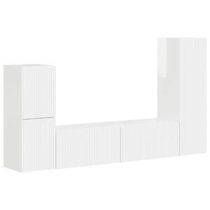 vidaXL TV-benksett Veggmontert 4 pcs H&oslash;yglanset hvit Konstruert tre