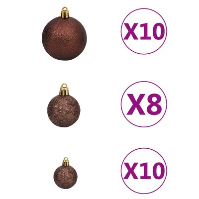 vidaXL Forhåndsbelyst kunstig juletre med kulesett og kongler 210 cm