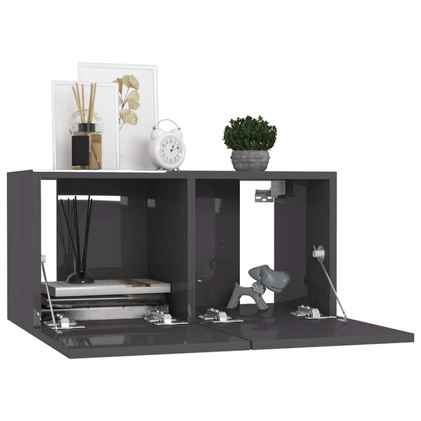 vidaXL TV-benksett 7 deler h&oslash;yglans gr&aring; konstruert tre