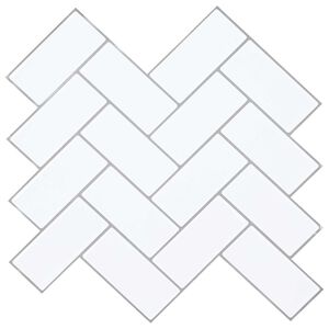 vidaXL Fiskebeinflis 10 stk. Hvit gr&aring; 30 x 30 cm Polyuretan og PET