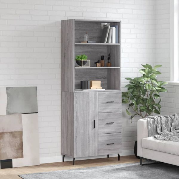 vidaXL Highboard gr&aring; sonoma 69,5x34x180 cm konstruert tre