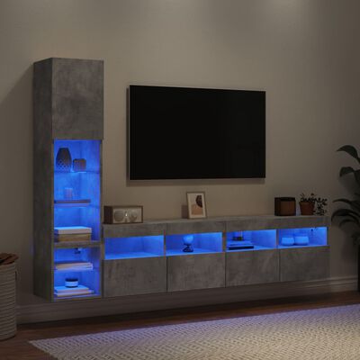 vidaXL Vegghengte TV-enheter med LED 4 deler betonggrå konstruert tre