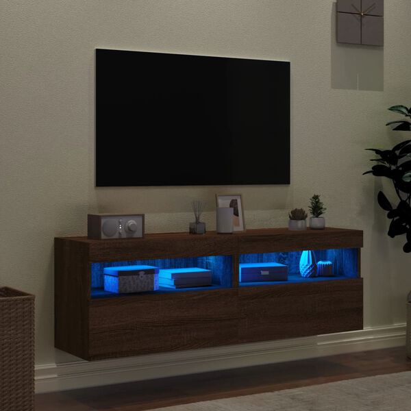 vidaXL TV-benker med LED-lys 2 stk brun eik 60x30x40 cm