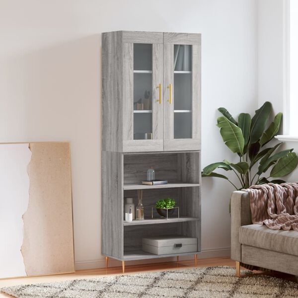 vidaXL Highboard gr&aring; sonoma 69,5x34x180 cm konstruert tre