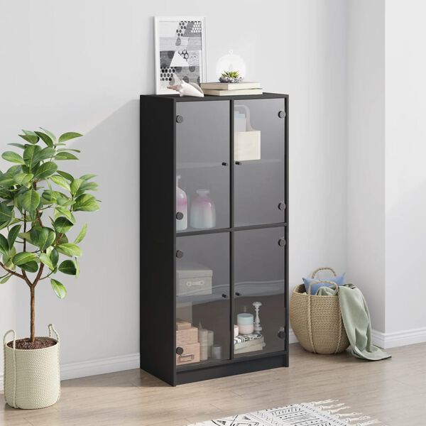 vidaXL Highboard med d&oslash;rer svart 68x37x142 cm konstruert tre