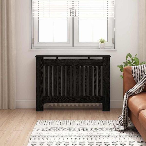 vidaXL Radiator Deksel Svart Eik 112 x 19 x 81,5 cm Konstruert tre