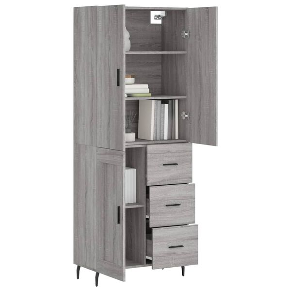vidaXL Highboard gr&aring; sonoma 69,5x34x180 cm konstruert tre