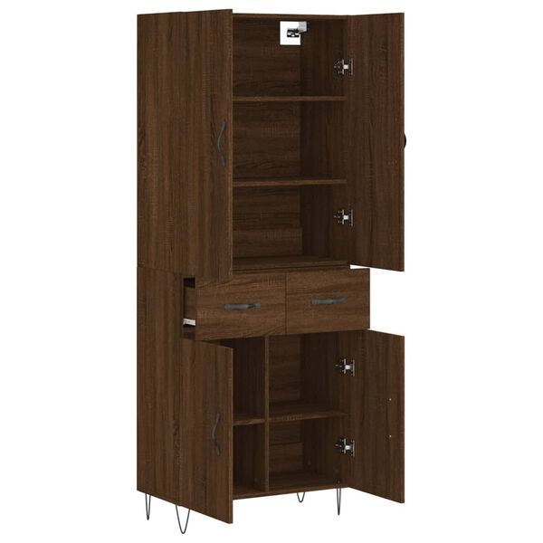vidaXL Highboard brun eik 69,5x34x180 cm konstruert tre