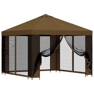 vidaXL Hagepaviljong med sidevegger 3 x 3 m Gr&aring;brun Polyester og st&aring;l