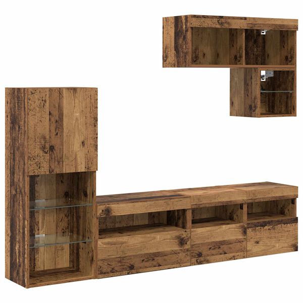 vidaXL TV Vegg Enheter Veggmontert 6 pcs Gammelt tre Konstruert tre
