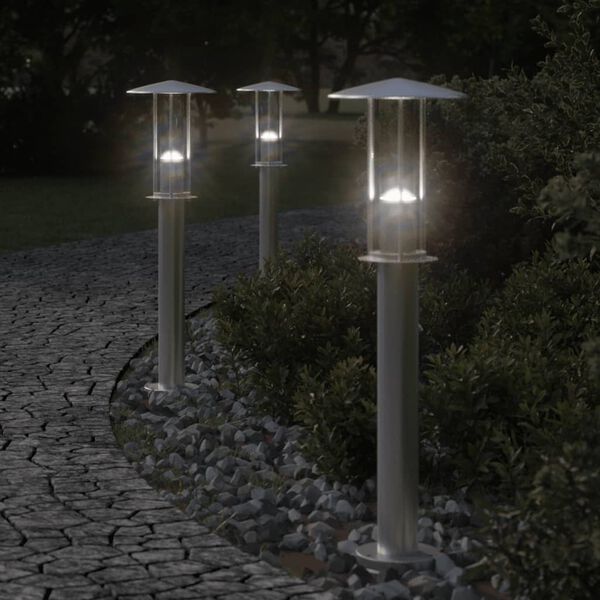vidaXL Utend&oslash;rs gulvlamper 3 stk s&oslash;lv 60 cm rustfritt st&aring;l