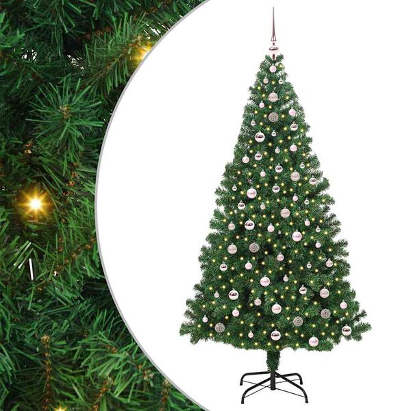 vidaXL Kunstig juletre med 300 LED gr&oslash;nn 240 cm PVC og St&aring;l og Plast
