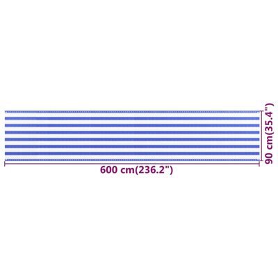 vidaXL Balkongskjerm blå og hvit 90x600 cm HDPE