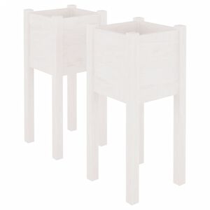 vidaXL Plantekasser 2 stk hvit 31x31x70 cm heltre furu