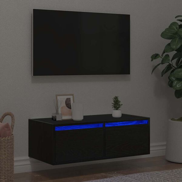 vidaXL TV-benk med LED-lys svart eik 75x35,5x25 cm