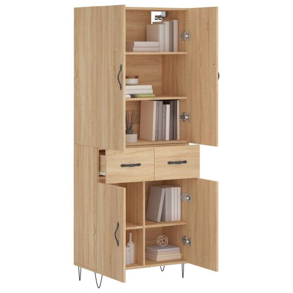 vidaXL Highboard sonoma eik 69,5x34x180 cm konstruert tre