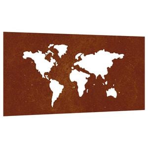 vidaXL Veggdekorasjon til hage 105x55 cm cortenst&aring;l verdenskart-design