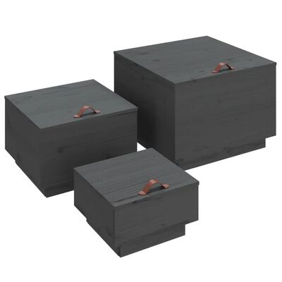 vidaXL Oppbevaringsbokser med lokk 3 stk grå heltre furu