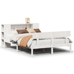 vidaXL Seng med bokhylle uten madrass hvit 135x190 cm heltre furu