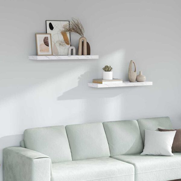 vidaXL Vegghylle 2 pcs Hvit marmor 80 x 23,5 x 4 cm Konstruert tre