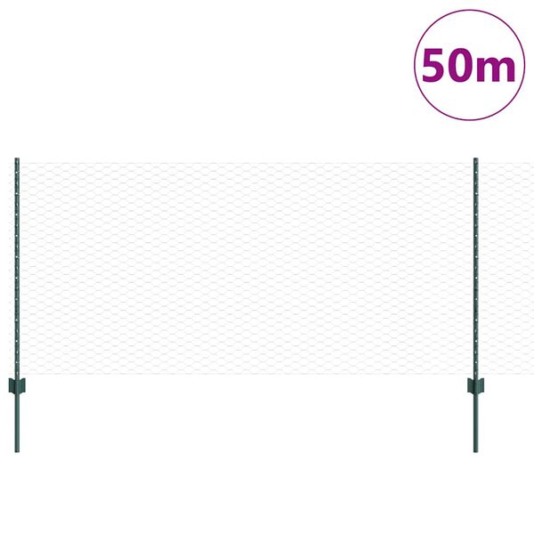 vidaXL Gjerde med stolpe gr&oslash;nn 1 x 50 m St&aring;l og PVC