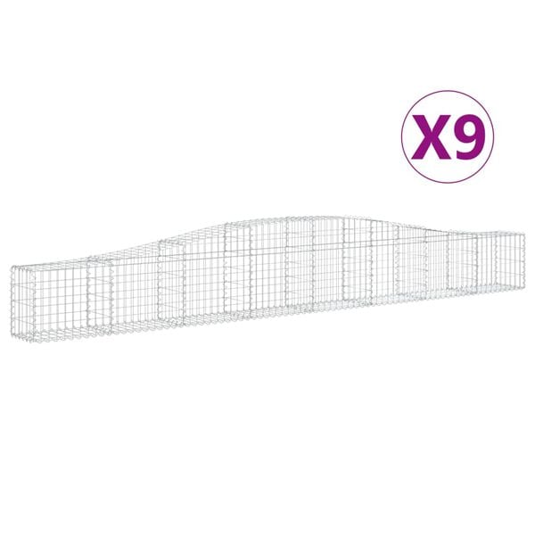 vidaXL Gabionkurver buede 9 stk 400x30x40/60 cm galvanisert jern