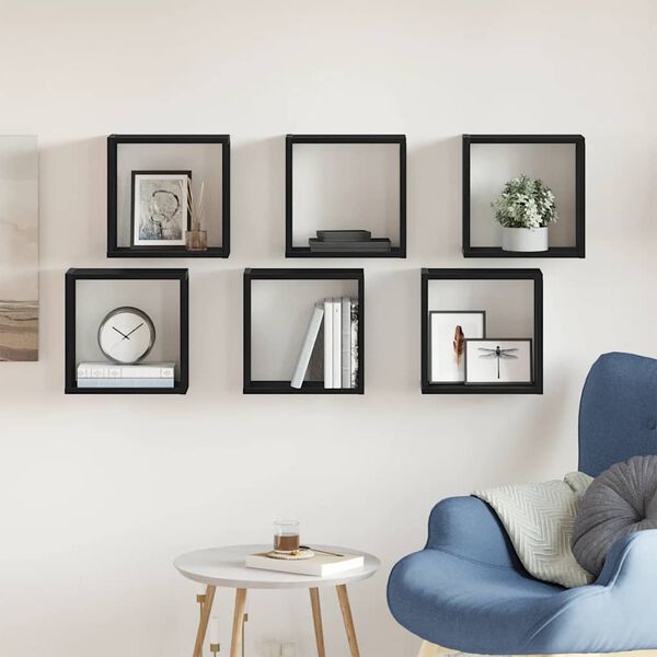 vidaXL Vegghyller kube 6 stk svart eik 30x15x30 cm konstruert tre