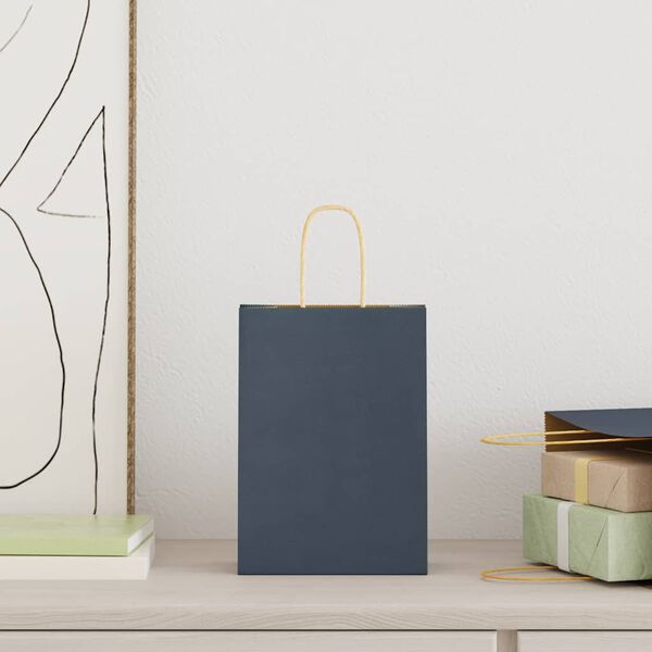 vidaXL Papirposer 250 stk med h&aring;ndtak bl&aring; 15x8x21 cm